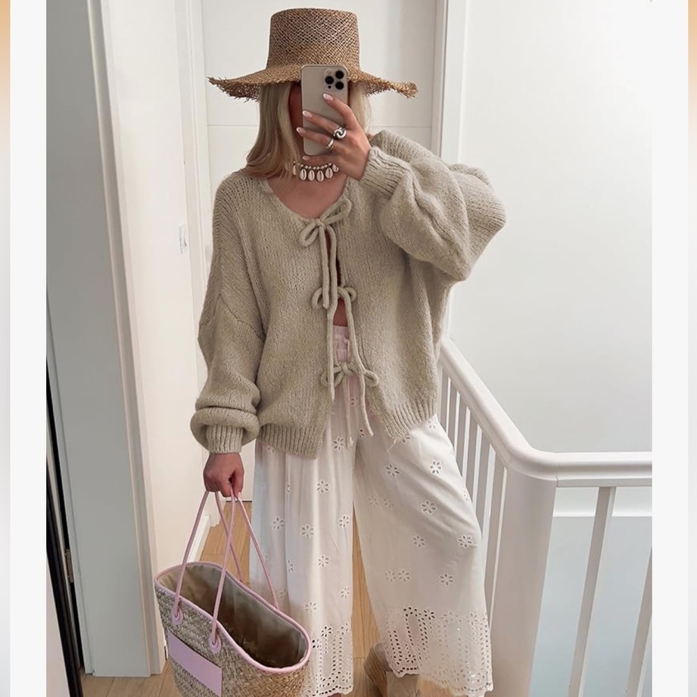Cozy Cream Tie-Front Knit Cardigan